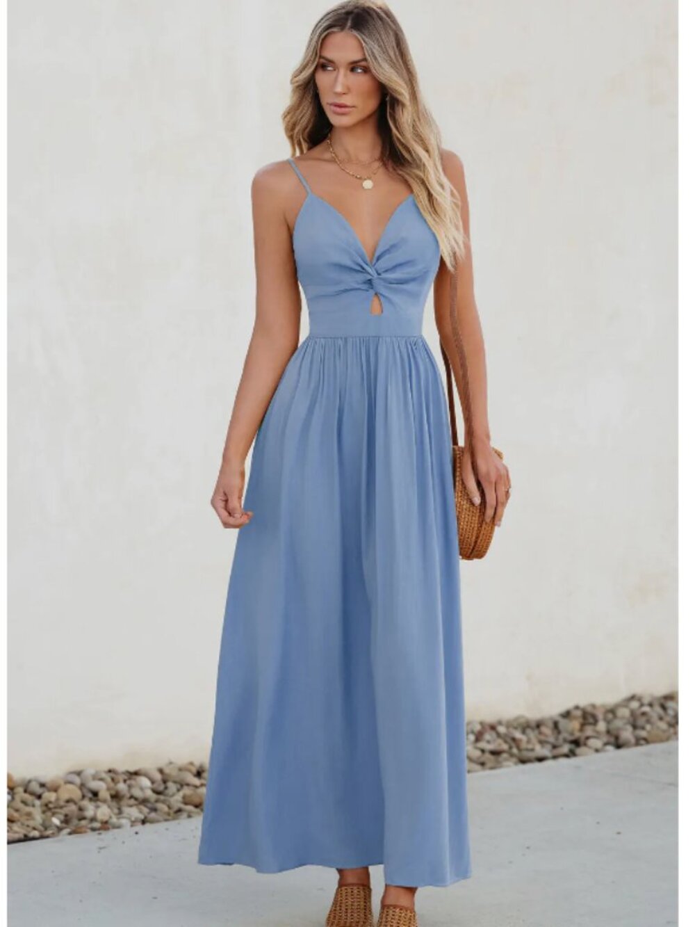 Cupshe Blue Front Twist & Keyhole Maxi Dress
